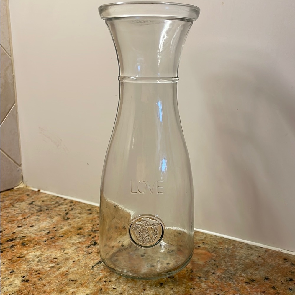 Clear Glass Carafe with Love Inscription grapes 8”
